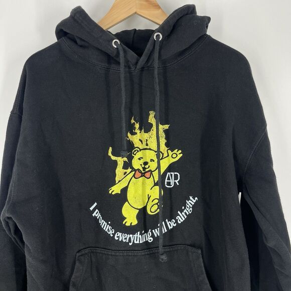 AJR Hoodie Size XL Black Flaming Dancing Bear Graphic 2021 Tour Sweatshirt - Picture 2 of 6